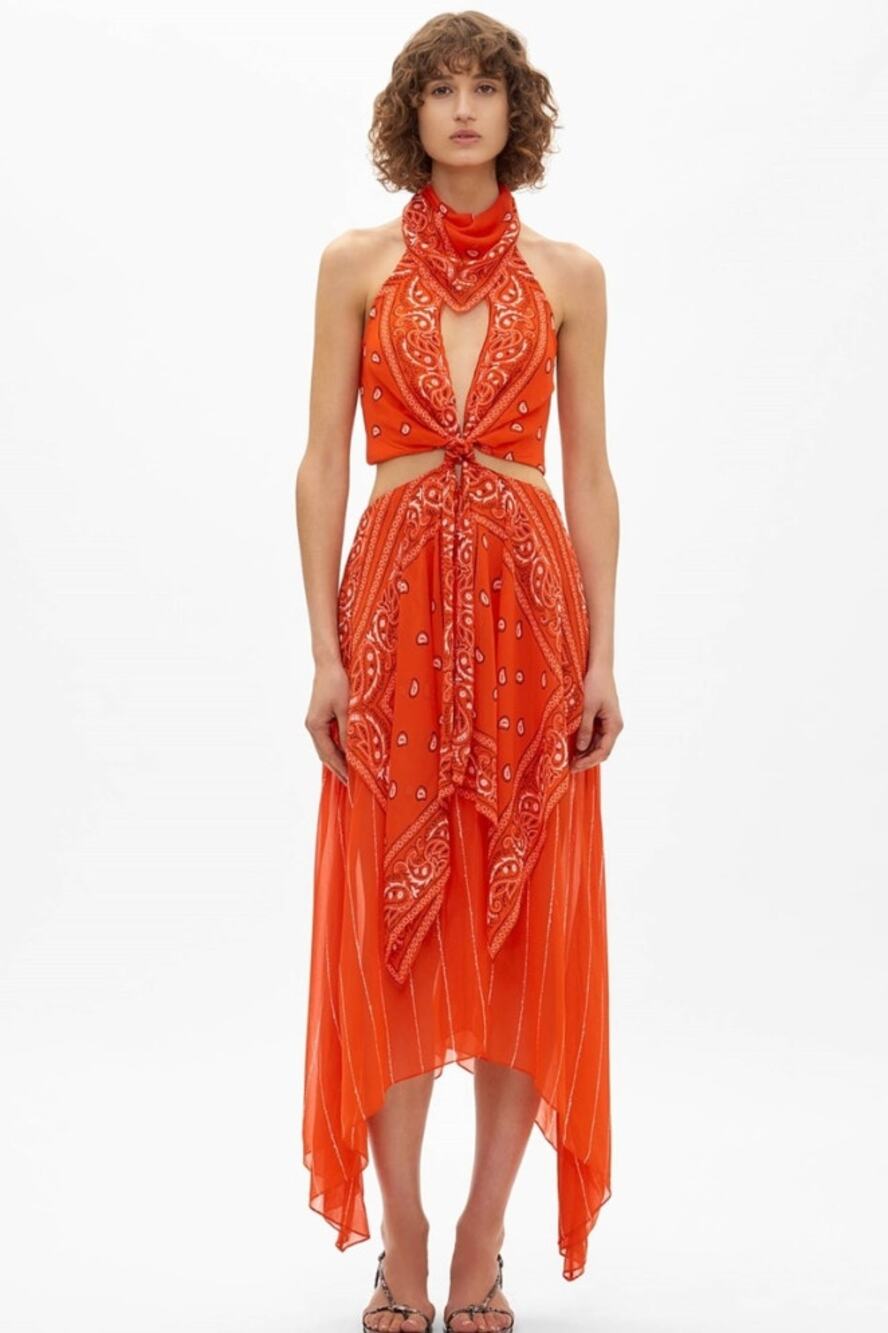 Dion Lee Dress 2 Bandana Knot Maxi in Poppy Cutout Halter Festival Runway